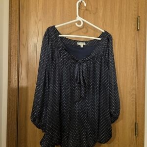 Dress Barn Dark Blue Blouse with White Dots